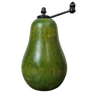 Wooden Pear Shaped Pepper Grinder Mill Green Stained Steel Mechanism Hand Crank